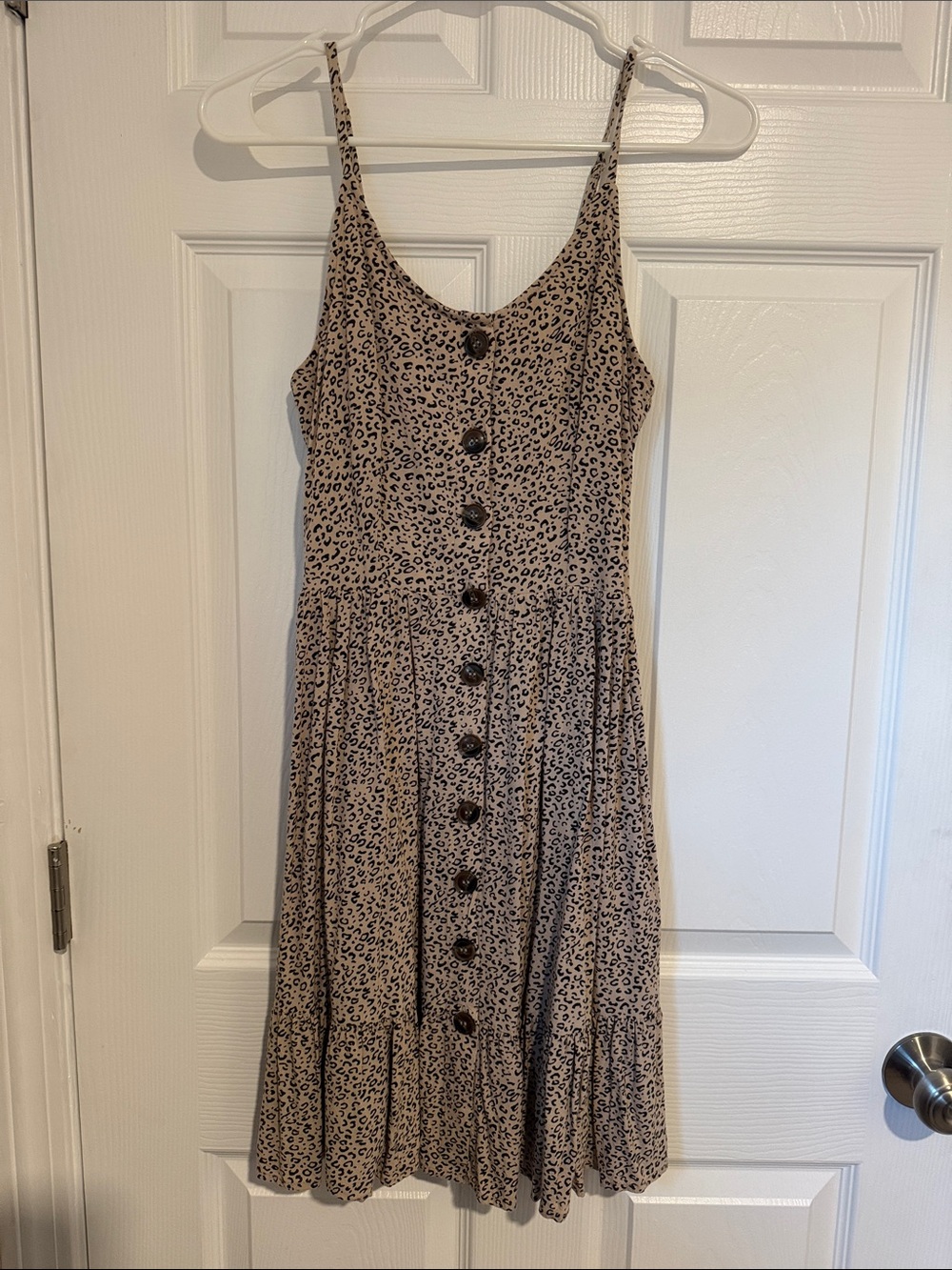 Beige Leopard Print Button-Front Sundress